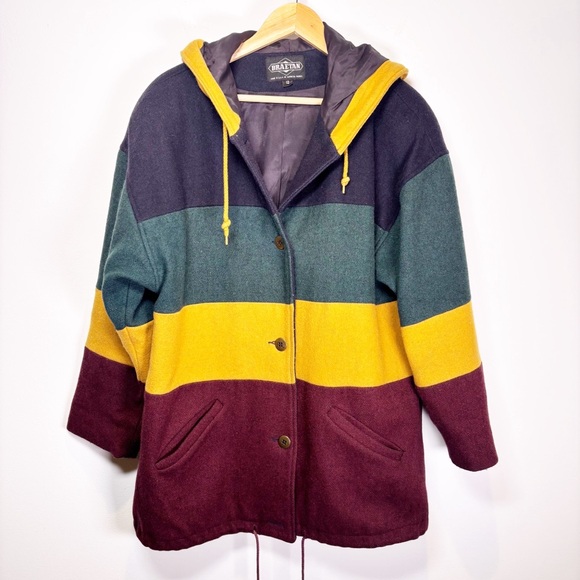 Vintage Jackets & Blazers - Vintage Braetan Wool Colorblock Striped Coat